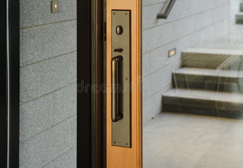 Glass Front Door with Metal Handle Stock Photo Image of modern, brass