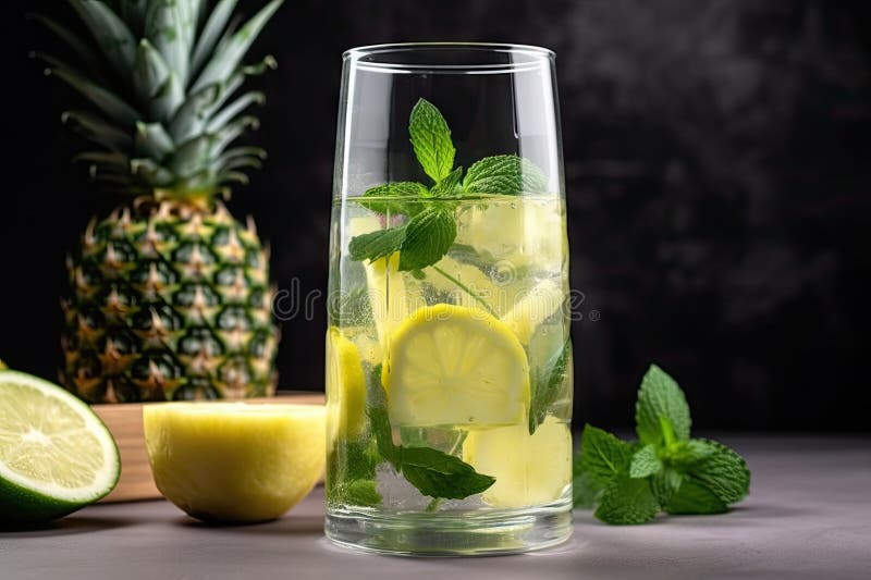 Glass of Fruitinfused Water with Pineapple, Cucumber, and Mint for
