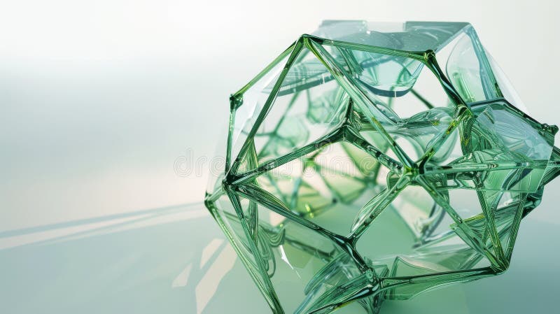 Glass geometric structure with reflective transparency stock photo