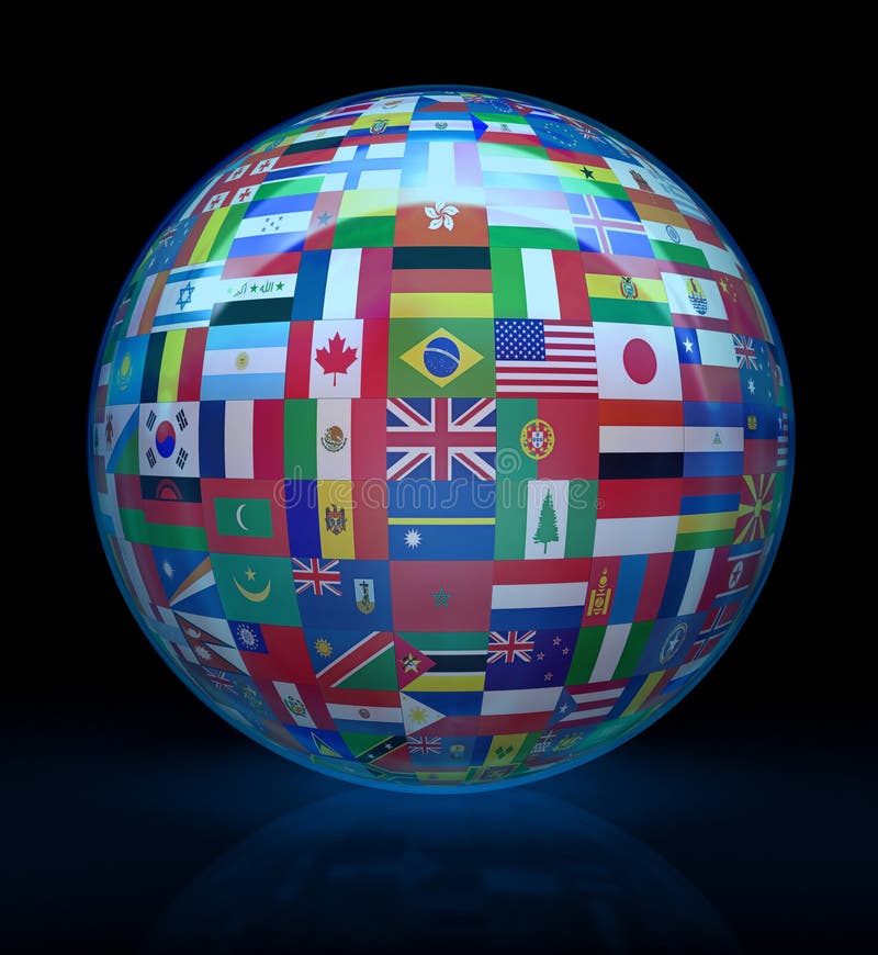 Glass globe with flags around