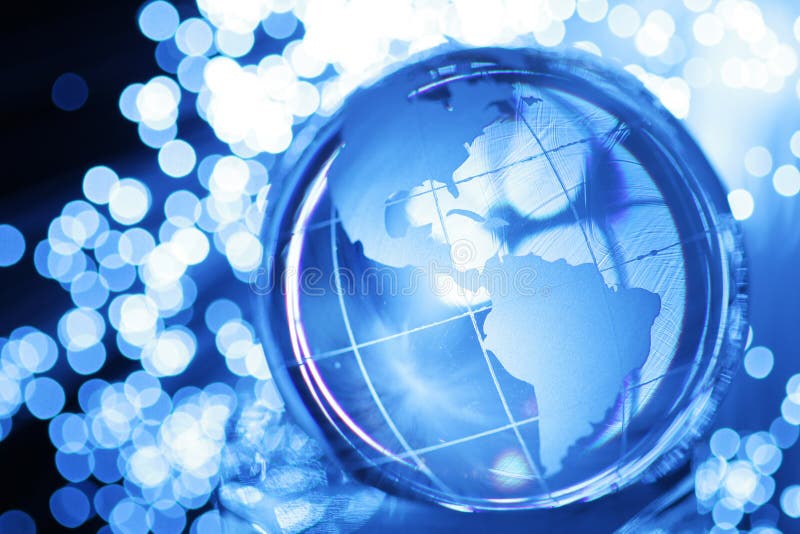 Glass globe in bright blue lights. Glass globe in bright blue lights