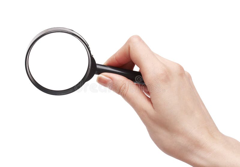 Hand of a woman holding magnifying glass. Hand of a woman holding magnifying glass