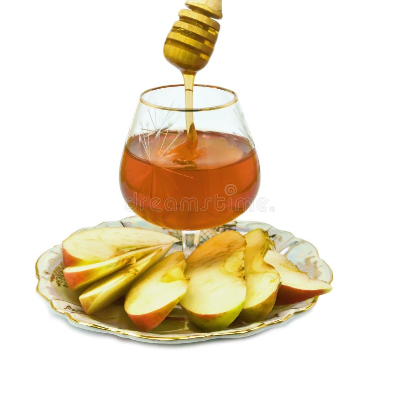 Jar with Honey and Apple Isolated on White Stock Photo Image of