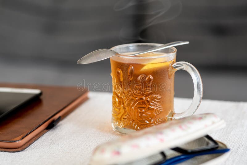 Glass of hot tea stock image. Image of comfortable, closeup 179853447