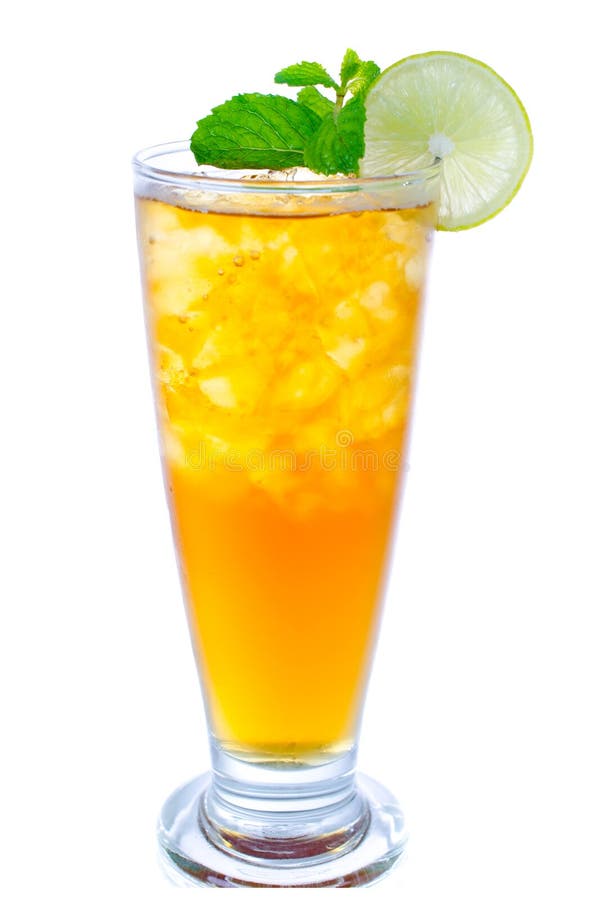 Glass of Ice Tea with Lemon on White Background Stock Image Image of leaf, icetea 34739417