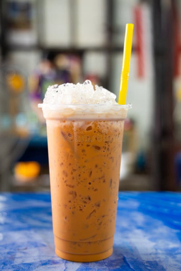 Glass of Iced Thai Milk Tea on the Table Stock Image Image of