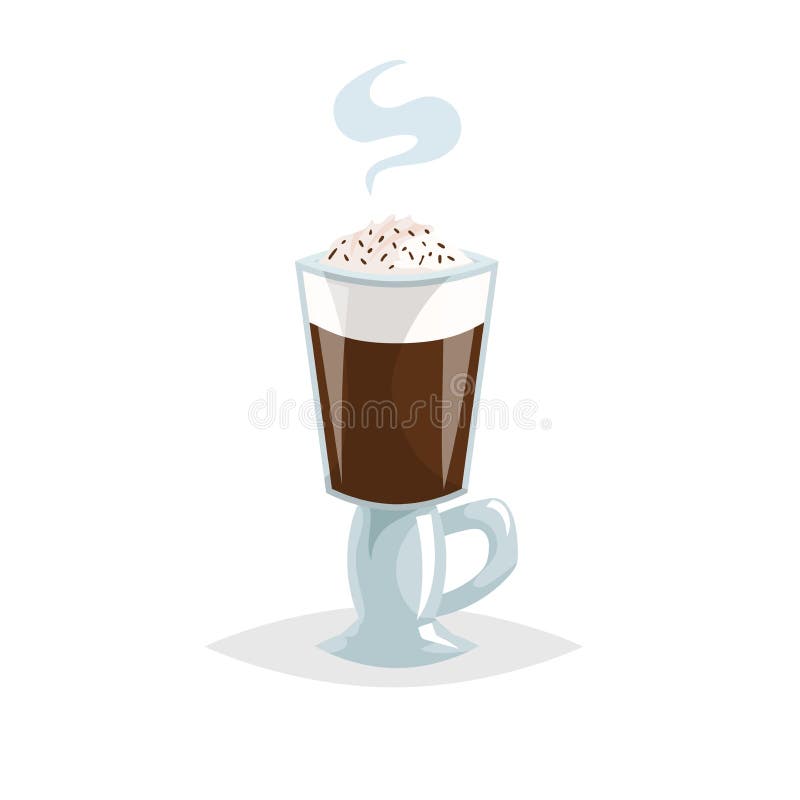Glass irländskt svart kaffe Moderiktig stil för tecknad film Sakkunniga rånar med handtaget Chokladtoppning Utmärkt för kafémeny stock illustrationer