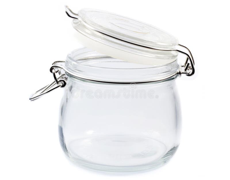 Glass jar on white background