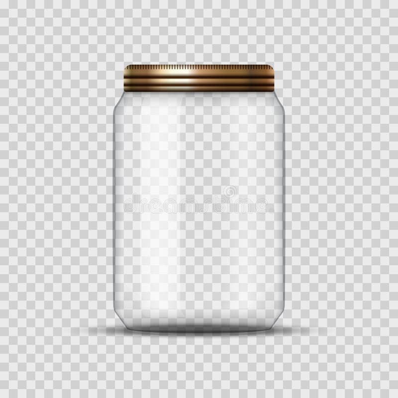 Glass Jar for canning and conservation. Vector empty jar design template with cover or lid on transparent stock illustration