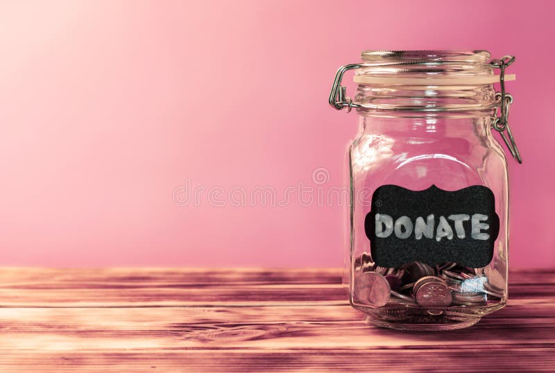 Glass jar with money and text please donate Vector Image