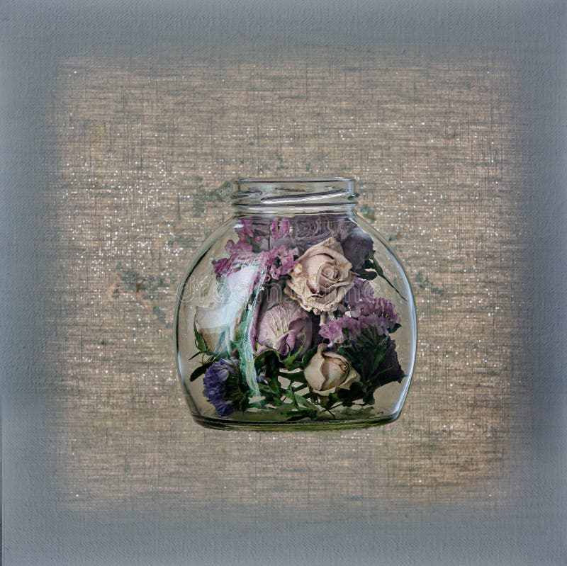 Glass Jar with Dry Roses in Front of Canvas Stock Photo Image of