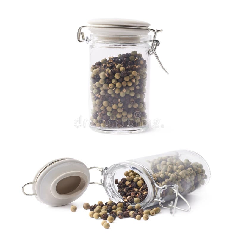 Glass Jar Filled with Peppercorn Isolated Stock Image Image of