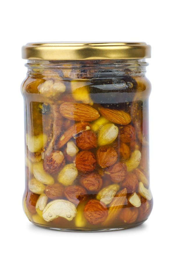 Glass Jar with Honey, Nuts and Figs Stock Image - Image of honey