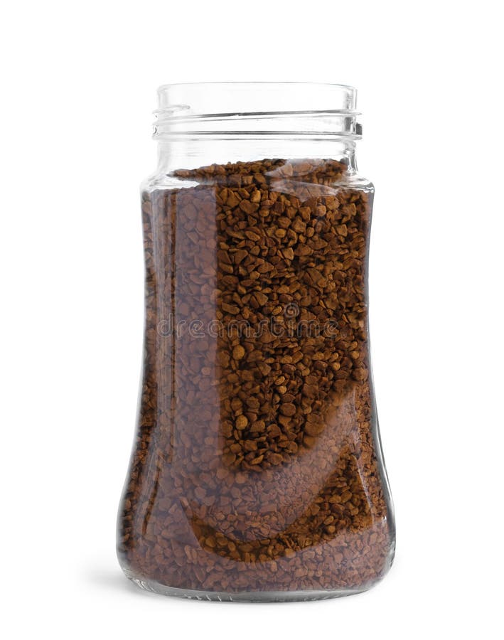 Glass Jar of Instant Coffee Isolated on White Stock Image Image of