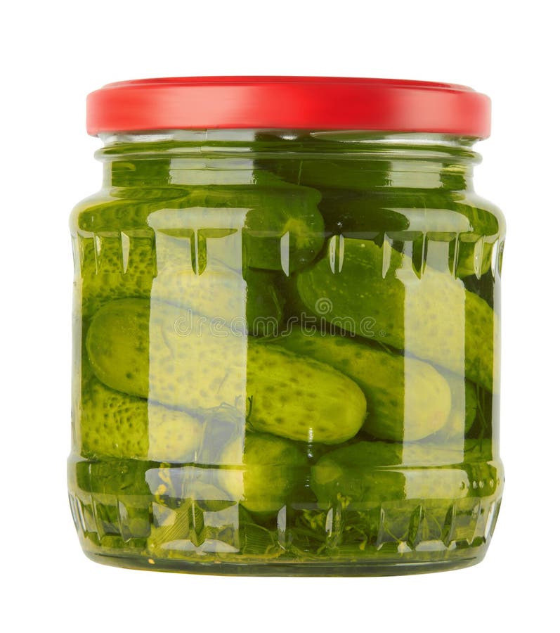 Glass jar with pickled cucumbers