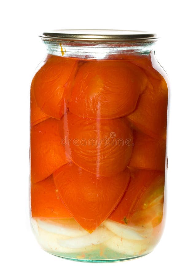 Glass jar with piece of tomatoes