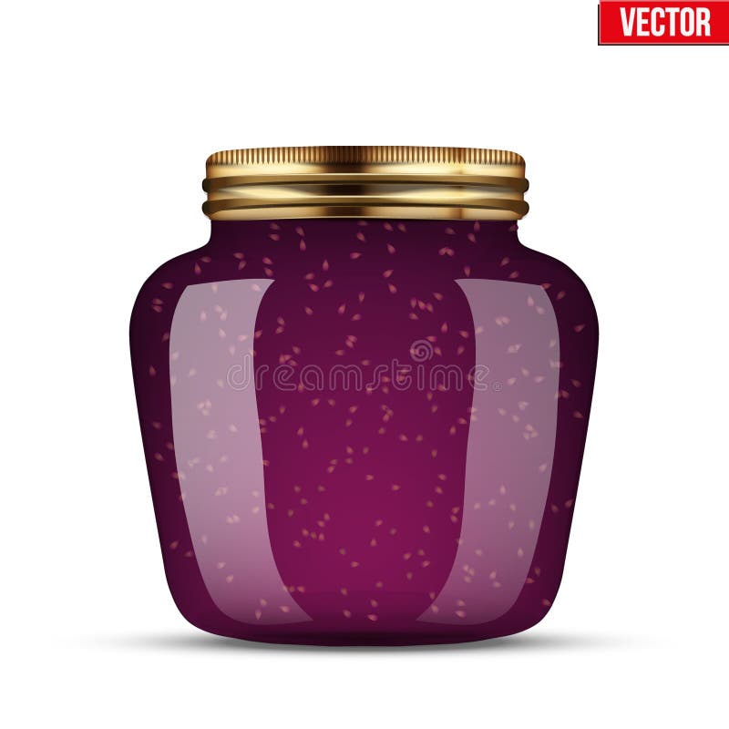 Glass Jar with raspberries jam.