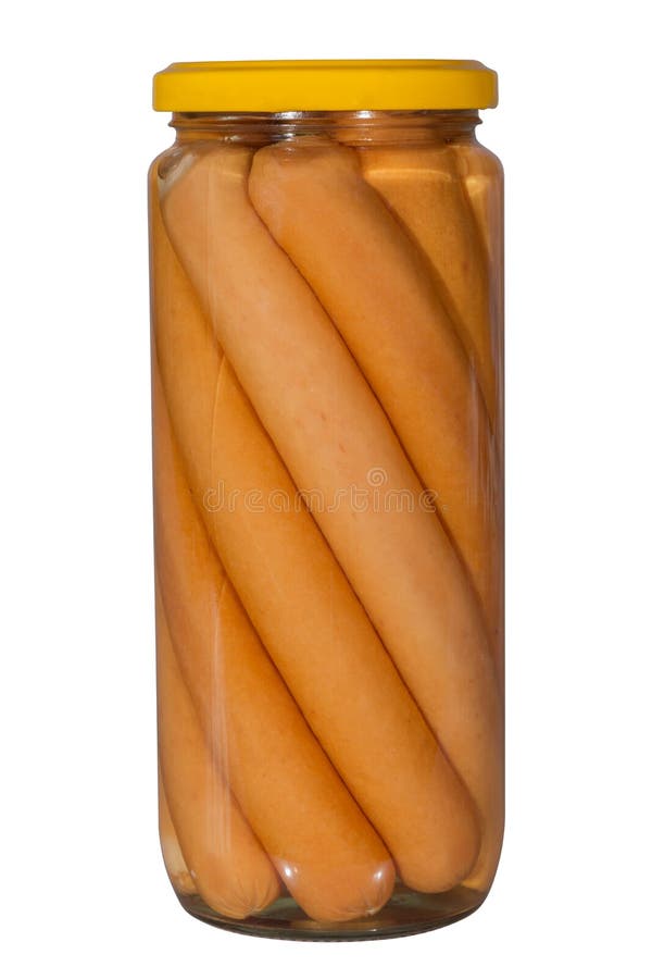 Glass Jar of Sausages on a White Background Stock Photo Image of
