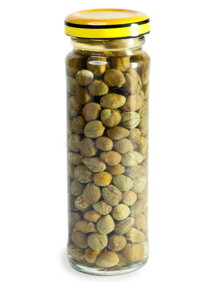 Glass Jar Tinned Capers Close Up White Background Stock Photos Free