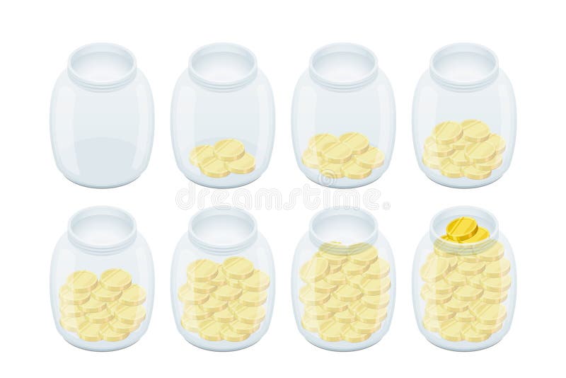 Glass jars with coins like a diagram, savings concept royalty free illustration