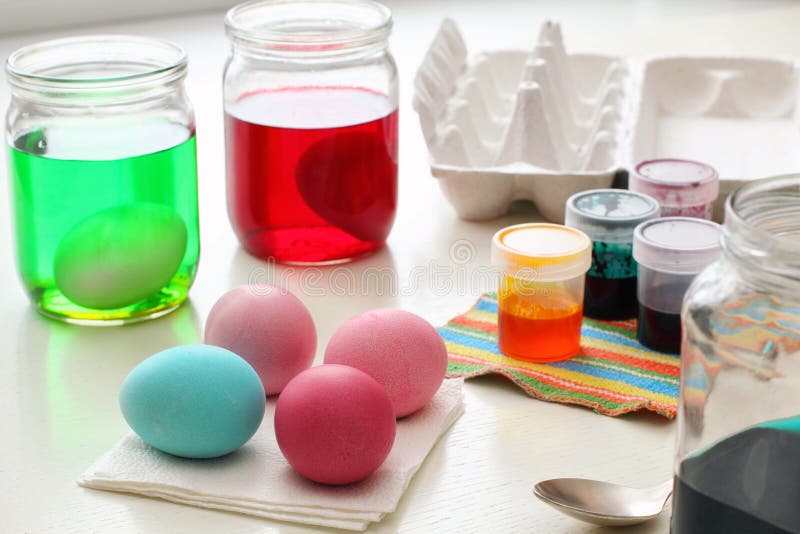 Dyeing Easter Eggs stock photo. Image of cuisine, background 110200652