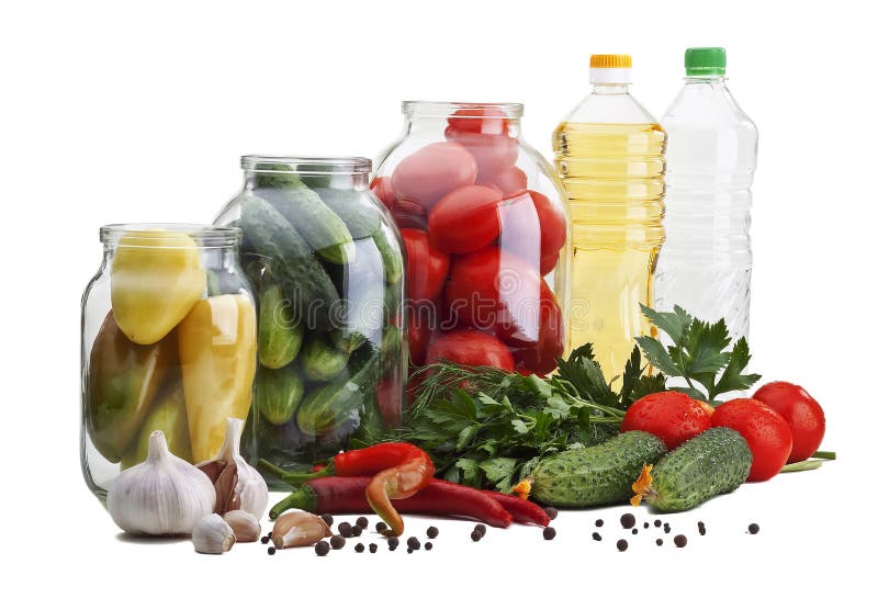 Glass jars with vegetables