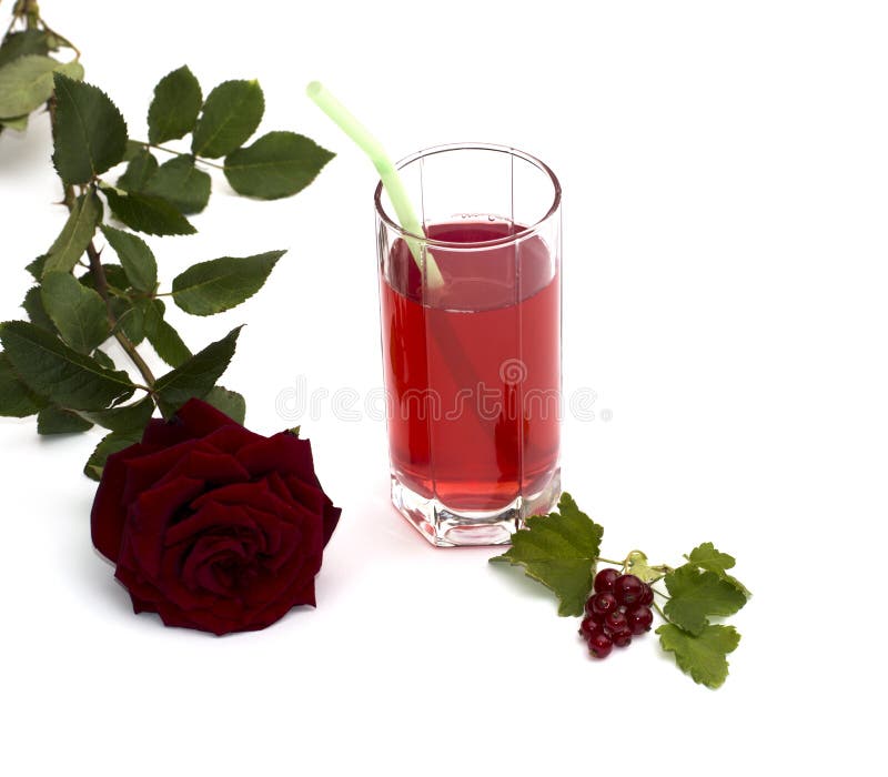 Glass of Juice of Currant and Red Rose Stock Photo Image of green
