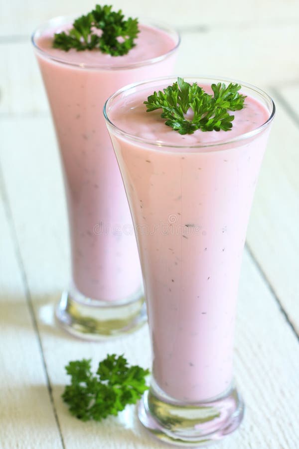 Glass of kefir with chilled beet royalty free stock image Glass of kefir with chilled beet royalty free stock image