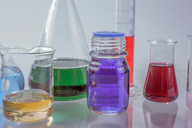 Glass Laboratory Apparatus with Color Water Stock Image Image of