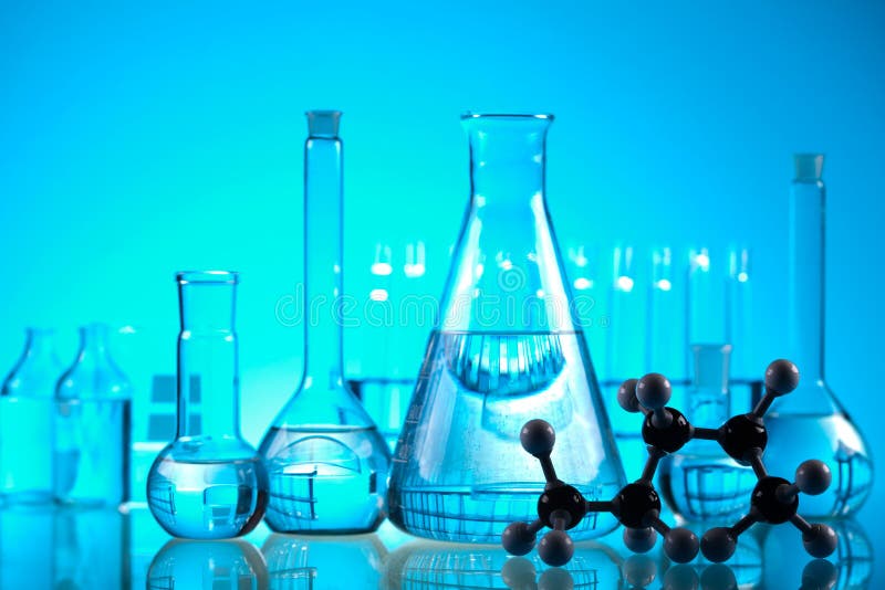 Glass in Laboratory, Bright Modern Chemical Concept Stock Photo Image