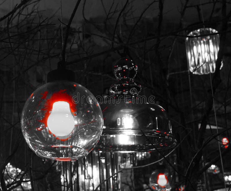 Black and White Photo of Few Glass Lamps Stock Image Image of