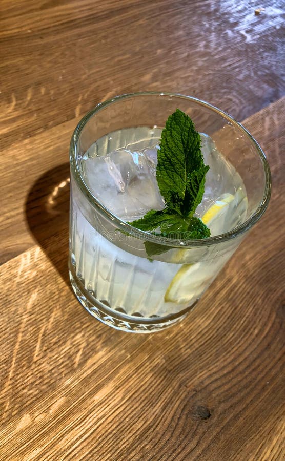 Glass of Lemon Mint Water and Fresh Mint Leaves Stock Image Image of