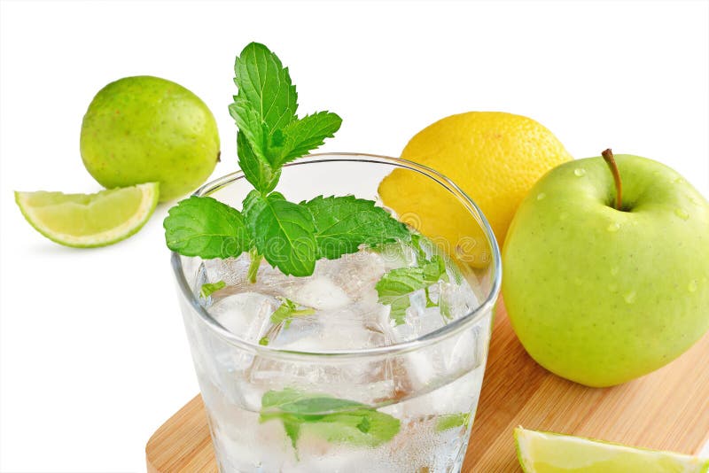 Glass of lemon water isolated