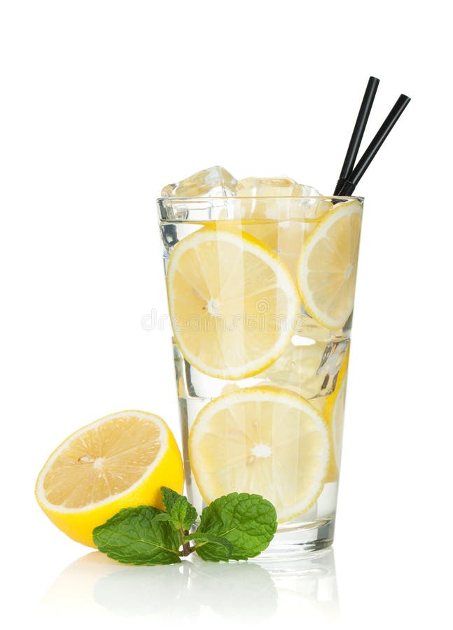 Glass of lemonade with lemon and mint