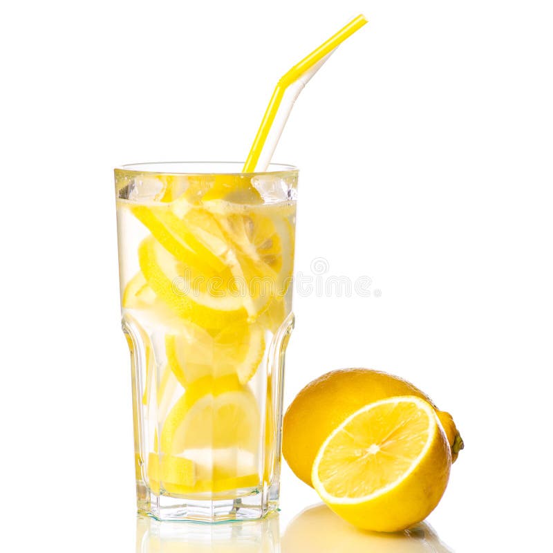 Glass lemonade lemon water with lemon