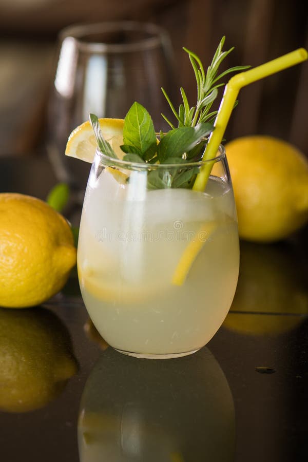 Glass of Lemonade with Straw and Slice of Lemon Stock Photo Image of