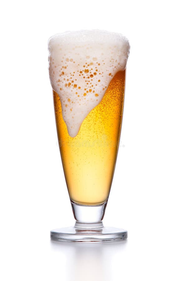 glass of light beer foam. lager beer in a glass beaker with fresh bubbling foam isolate. royalty free stock photography glass of light beer foam. lager beer in a glass beaker with fresh bubbling foam isolate. royalty free stock photography