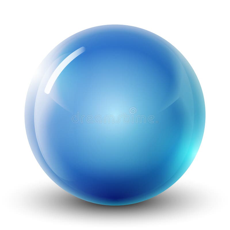 Glass light blue ball or precious pearl. Glossy realistic ball, 3D abstract vector illustration highlighted on a white background