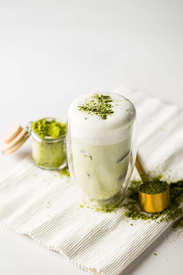 Glass of Matcha Green Tea with Ice Cubes Stock Photo Image of iced