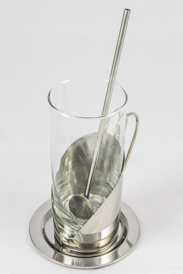 Glass with Metallic Glassholder and Teaspoon Stock Image Image of
