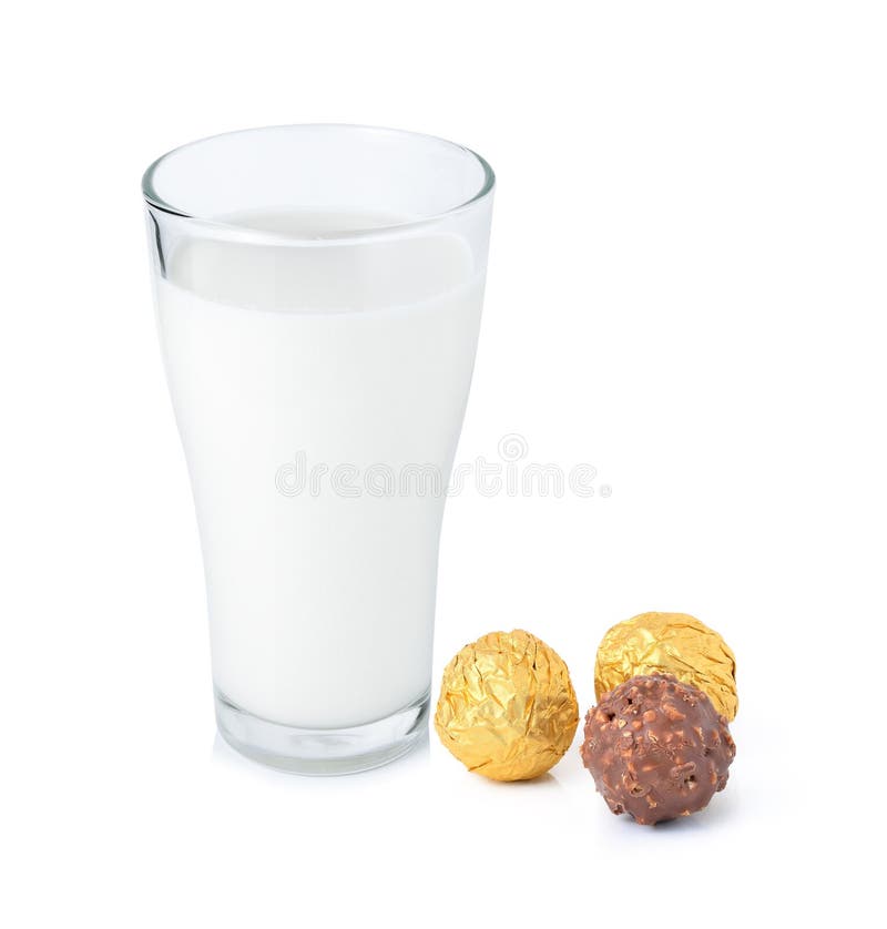 Glass of Milk and Chocolate Ball Stock Image Image of healthy