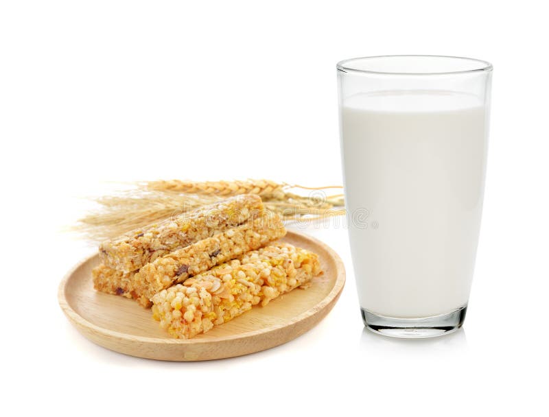 Glass of milk and Muesli Cereals Bars stock photo Glass of milk and Muesli Cereals Bars stock photo