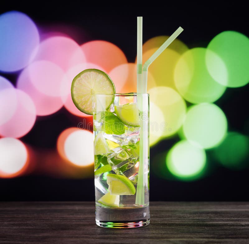 Glass of Mojito Cocktail on Black Table Stock Photo Image of juice