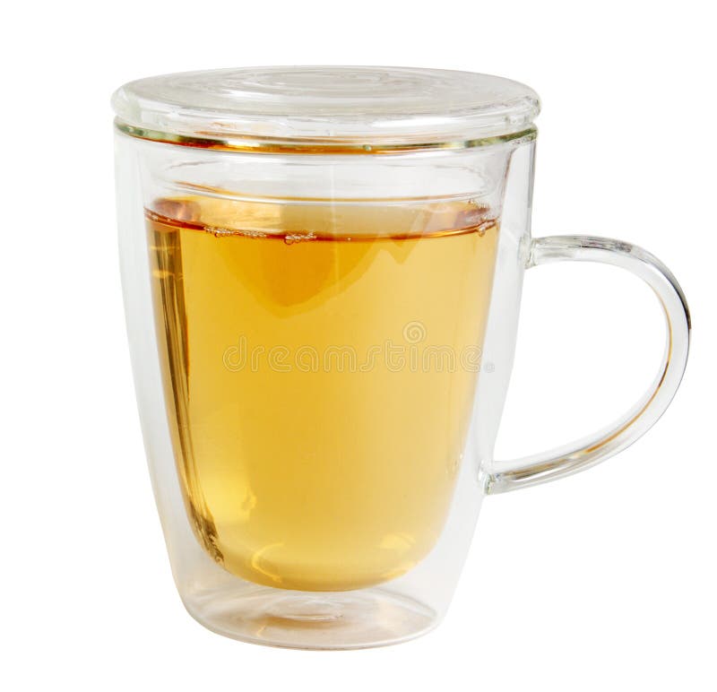 Glass mug with tea