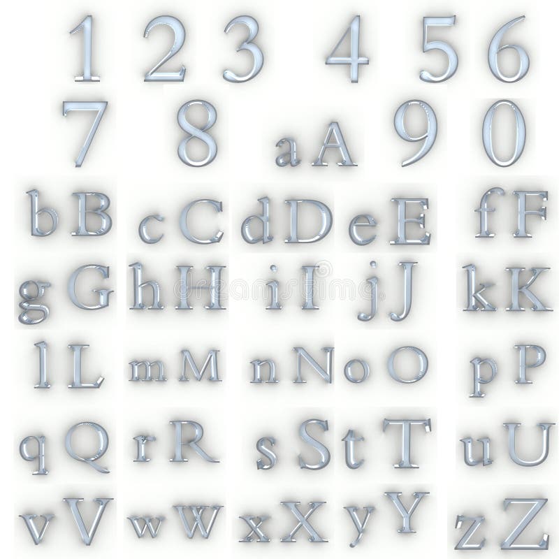 Glass numbers and alphabet stock illustration. Illustration of