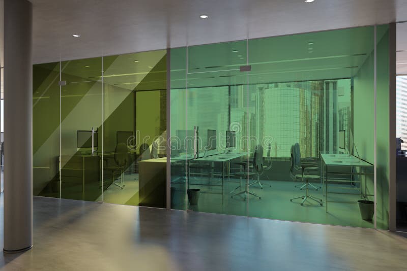 Glass Office Room Wall Mockup - 3d Rendering Stock Illustration -  Illustration of city, company: 143504690