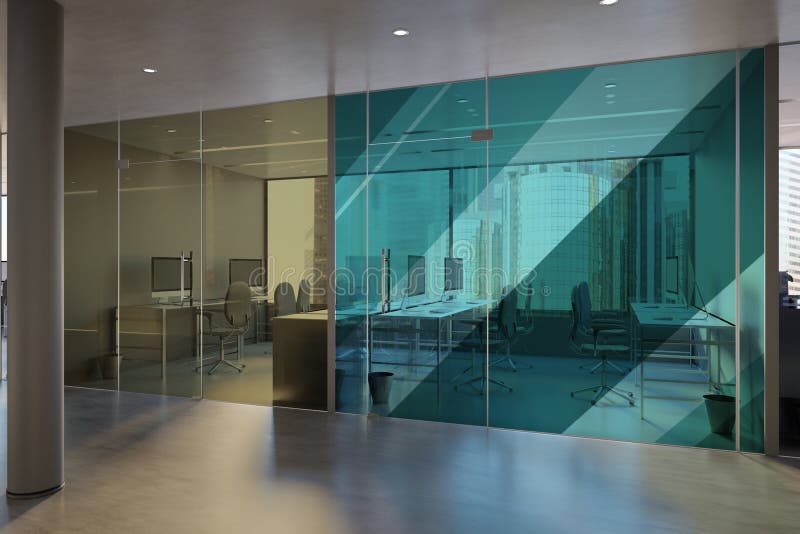 Glass Office Room Wall Mockup - 3d Rendering Stock ...