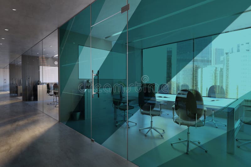 Download Glass Office Room Wall Mockup - 3d Rendering Stock Illustration - Illustration of company, light ...