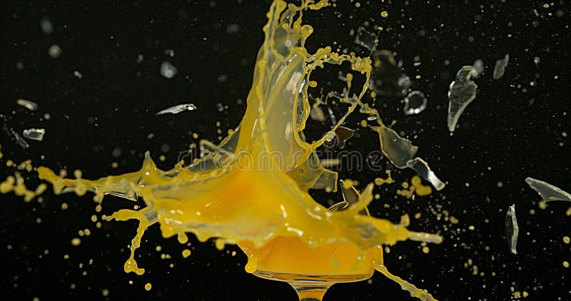 Glass of Orange Exploding against Black Background royalty free stock photography