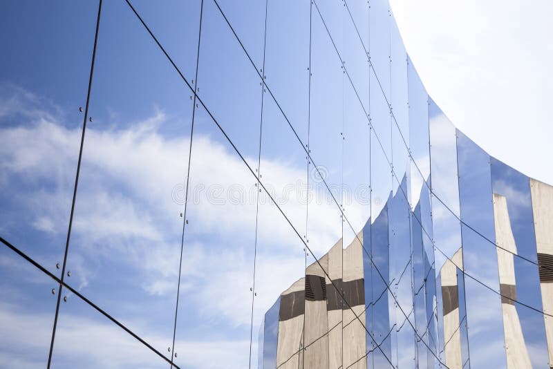 Glass panes on facade of trade building